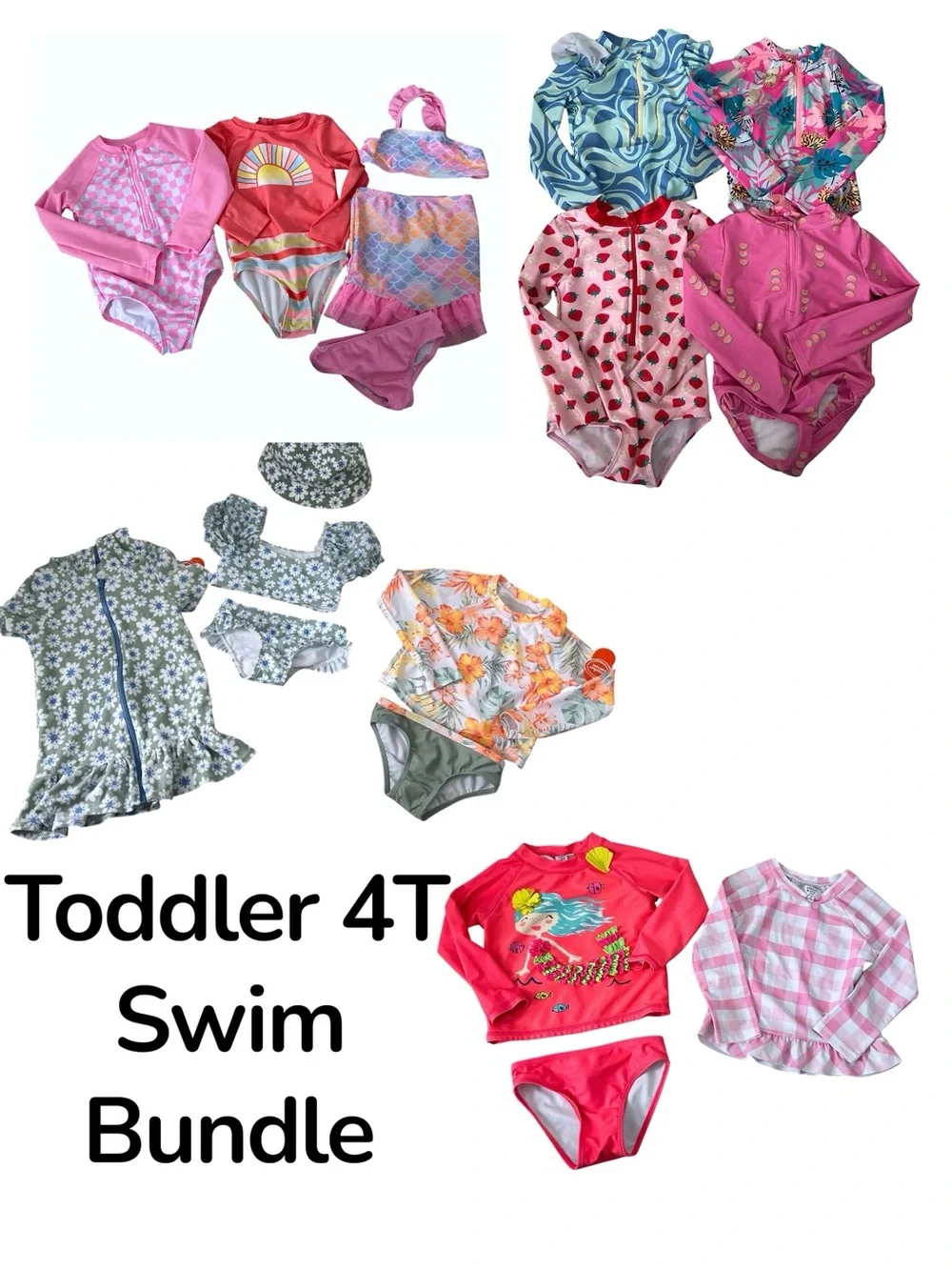 Toddler Girl Size 3T-4T Swimwear Bundle Box Hats Swim Rashguard Coverups